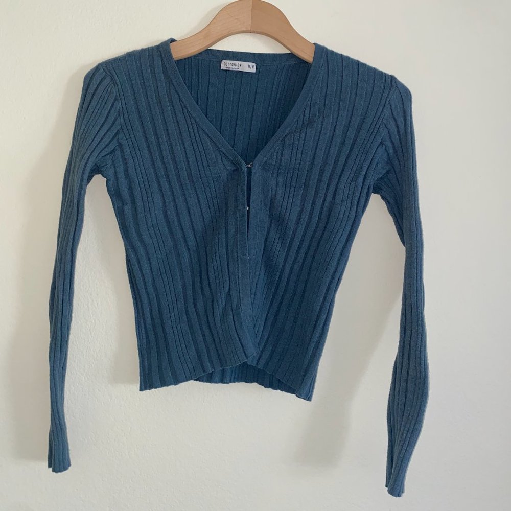 Teal Ribbed Cardigan M